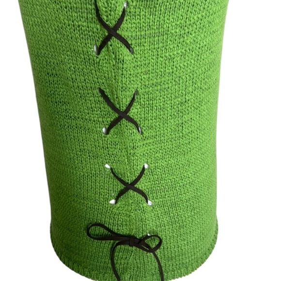 Finity Studio Green Acrylic Cotton V-neck Long Sleeve Leather Laced Sides Sz M - Picture 8 of 11